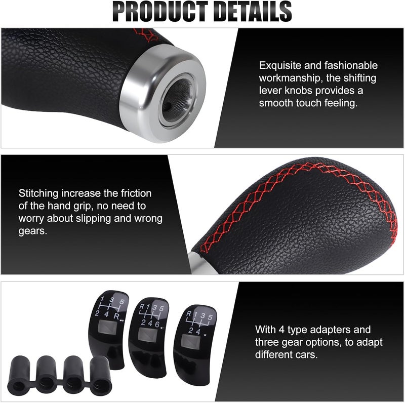 ANDO RACING Universal 5/6 Speed Leather Car Racing Gear Shift Shifter knob,Artificial Leather and ABS Black Stitching Shift Knob with 4 Adapters,Replaceable 3 Gear Position Pastors(Black+Red Line) - Image 4